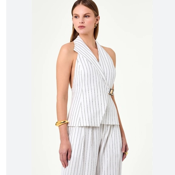 NWT! Nicholas Pinstriped “Dakotah Asymmetrical Halter Neck Vest” Size 4 - Picture 11 of 16